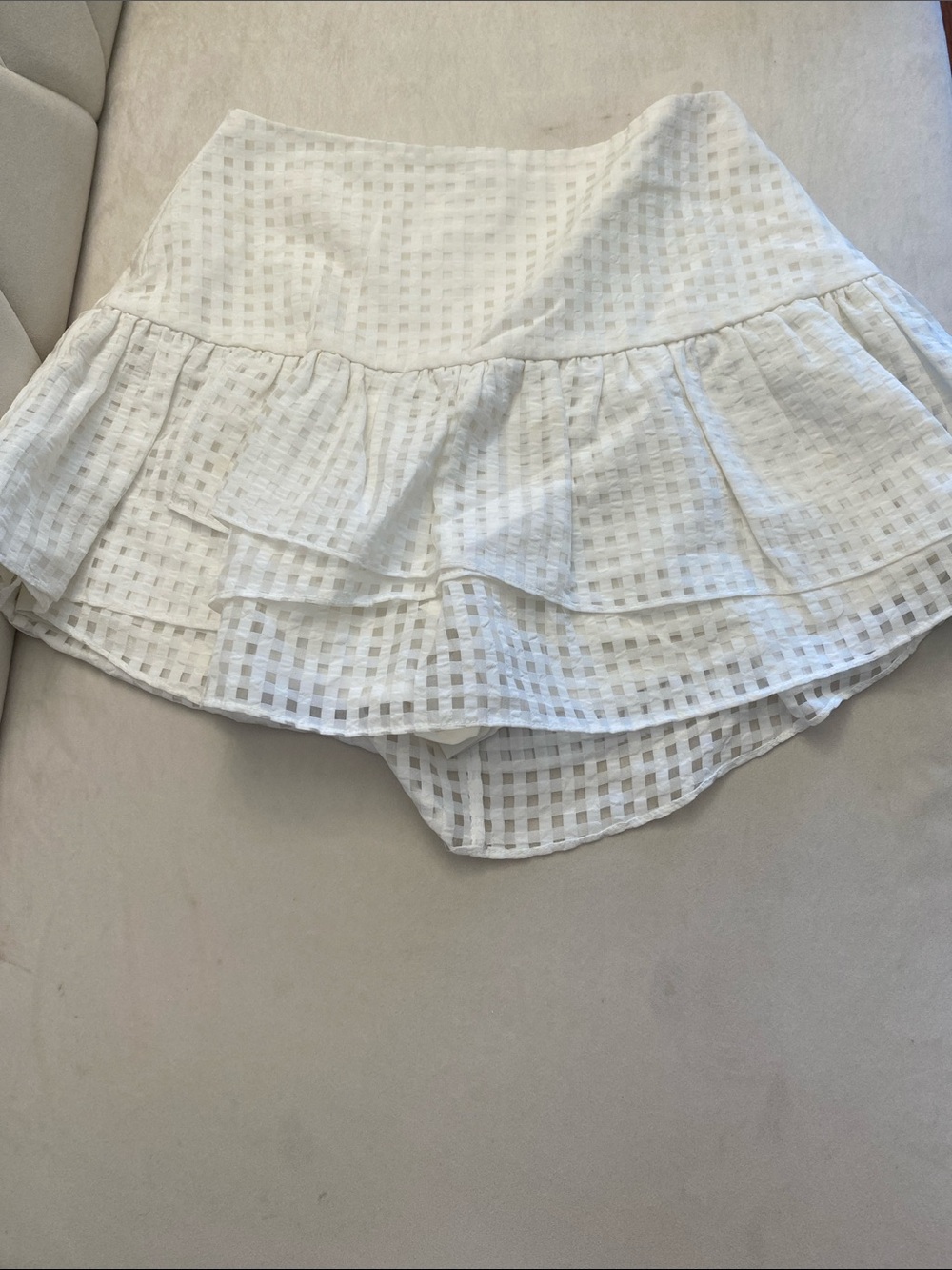 White Layered Ruffle Skort for Girls - Lightweight Check Texture